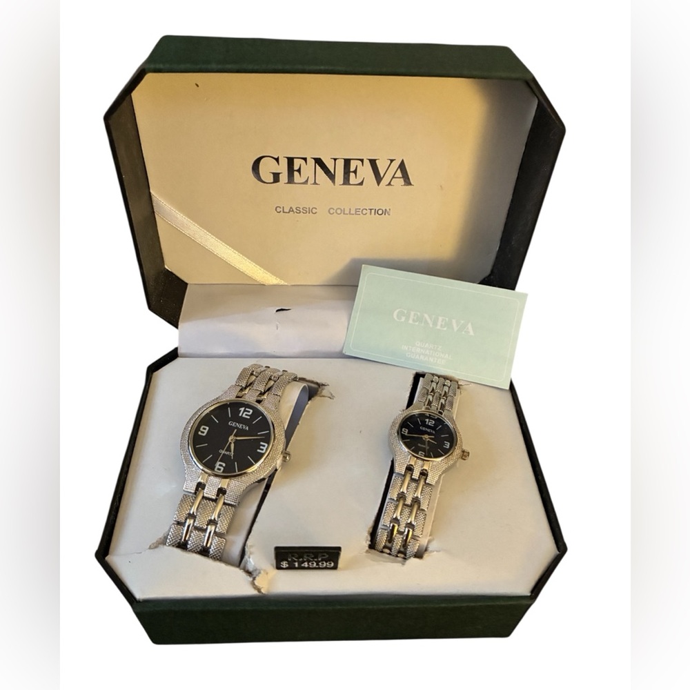 NWT GENEVA MEN’S & WOMEN’S SILVERTONE WATCH SET